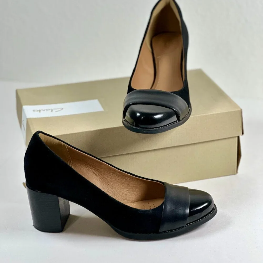Clarks Artisan Tarah Brae Black Suede Patent Leather Pumps Women’s Size 6.5M - Picture 3 of 16